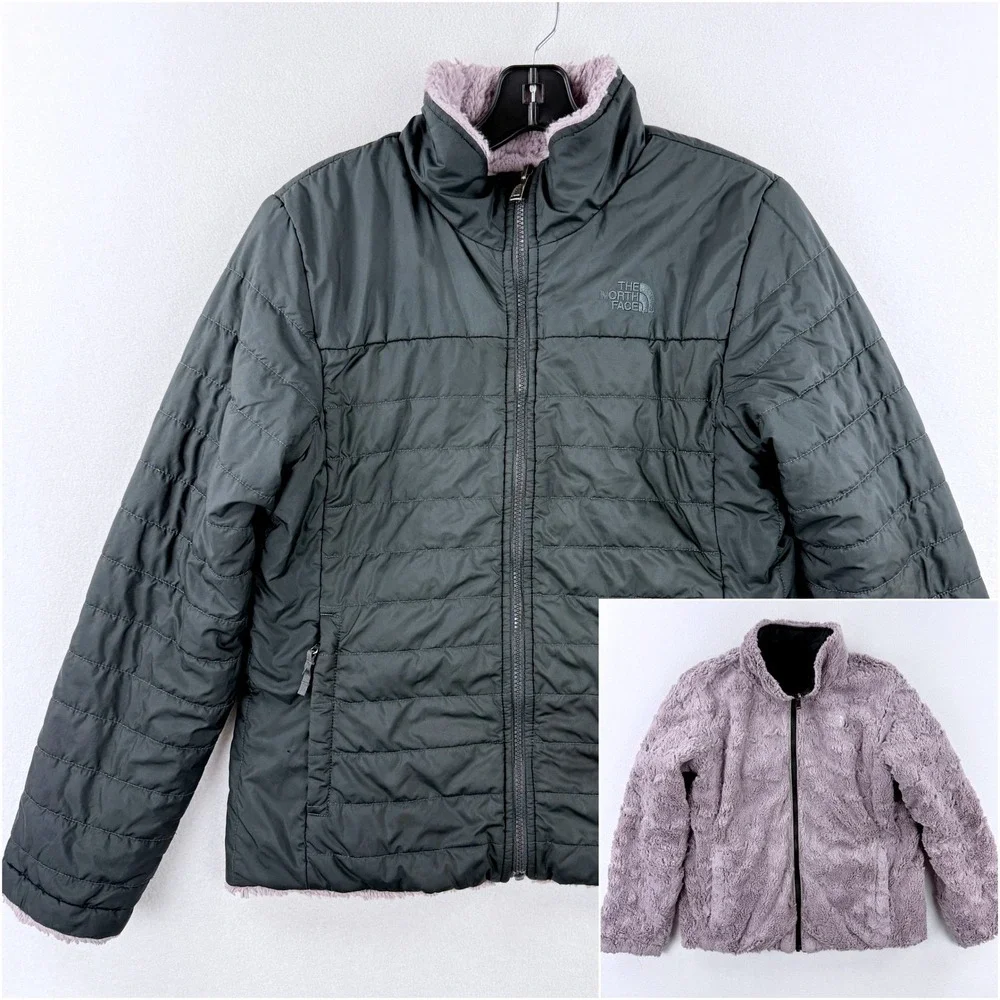 The North Face Big Girls Puffer‎ Jacket Reversible Size XL (18) Mossbud Fleece